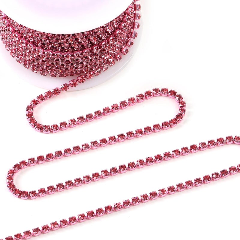 Rytenz 10 Yards 3 MM Rhinestone Chain Trim Crystal Close Trim for Sewing Crafts, DIY Decoration, Jewelry, Clothing, Shoes (Dark Pink) - Image 2